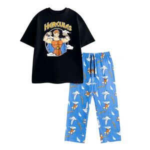 Hercules Mens Short-Sleeved Long Pyjama Set / Black/Blue